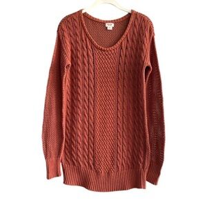 Mossimo Supply Co Cable Knit Pullover Sweater Scoop Neck Rust Orange Size M